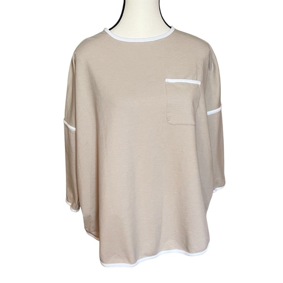 Tuckernuck Beige Sand & White Farah Terry Pullover Oversized Size XS/S Sporty - Picture 3 of 9